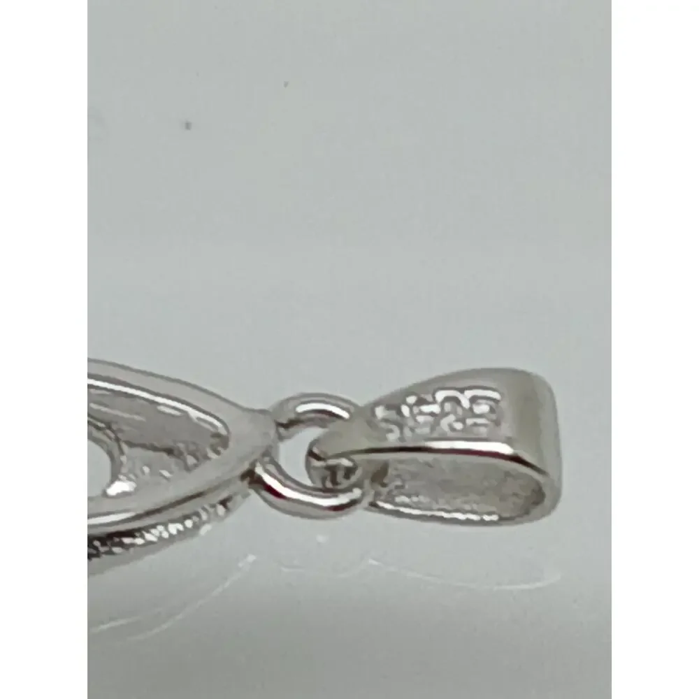 1990's Vintage Sterling Silver Simulated Diamond 4 Leaf Clover Pendant New Rare